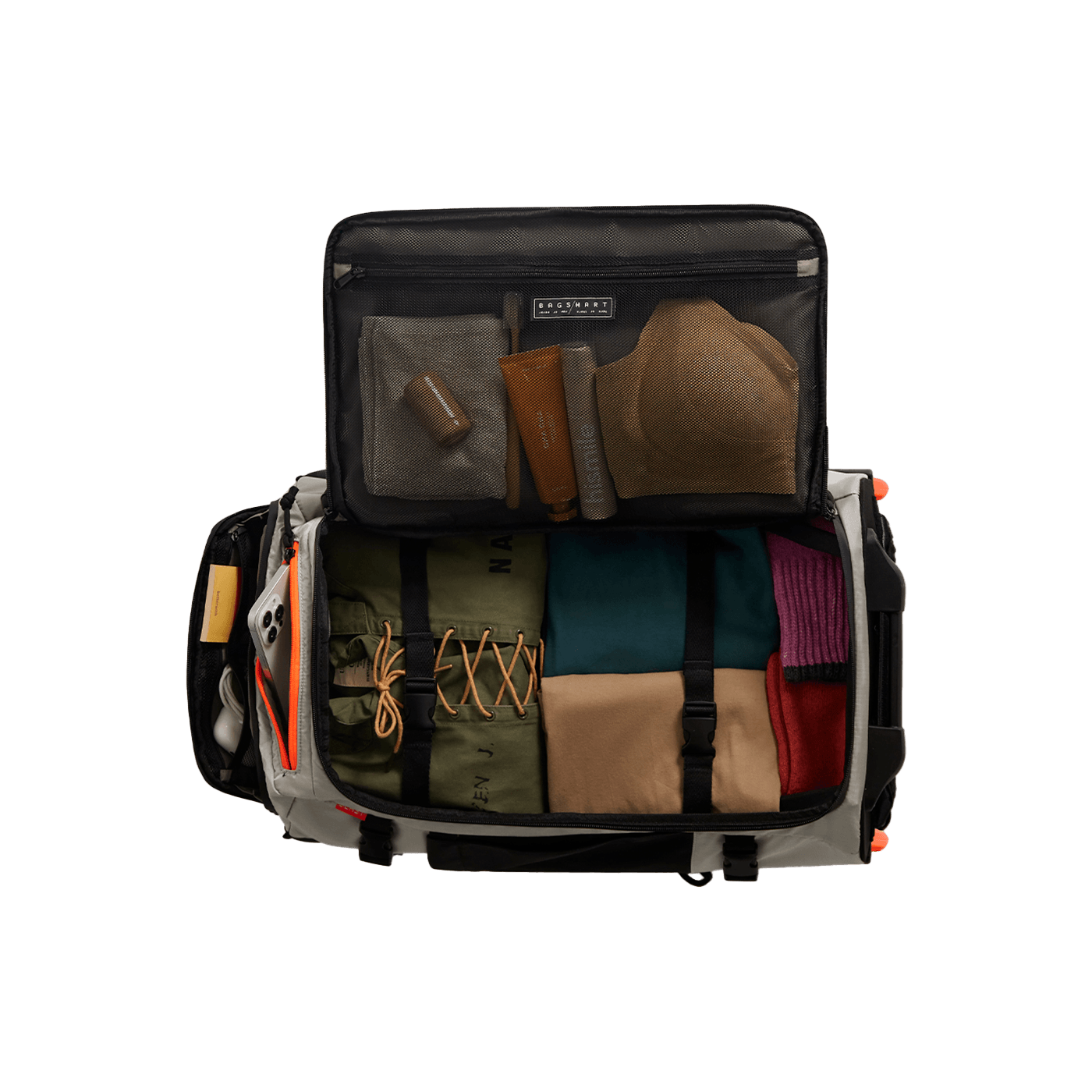 Sac à dos à roulettes 43L BLAST - Gris - Vue du dessus ouvert