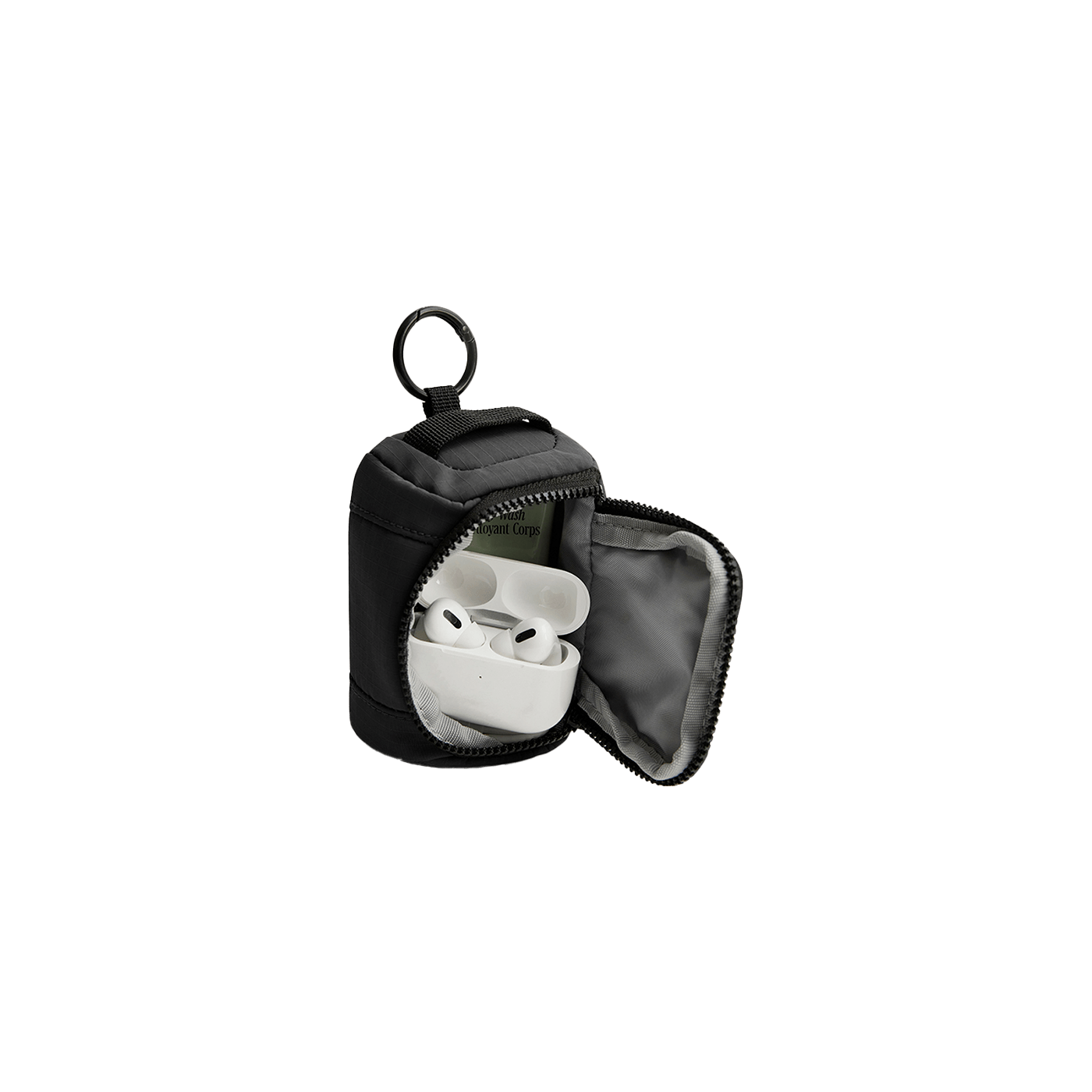 Mini pochette AirPods & Buds - Noir - Vue de profil ouvert