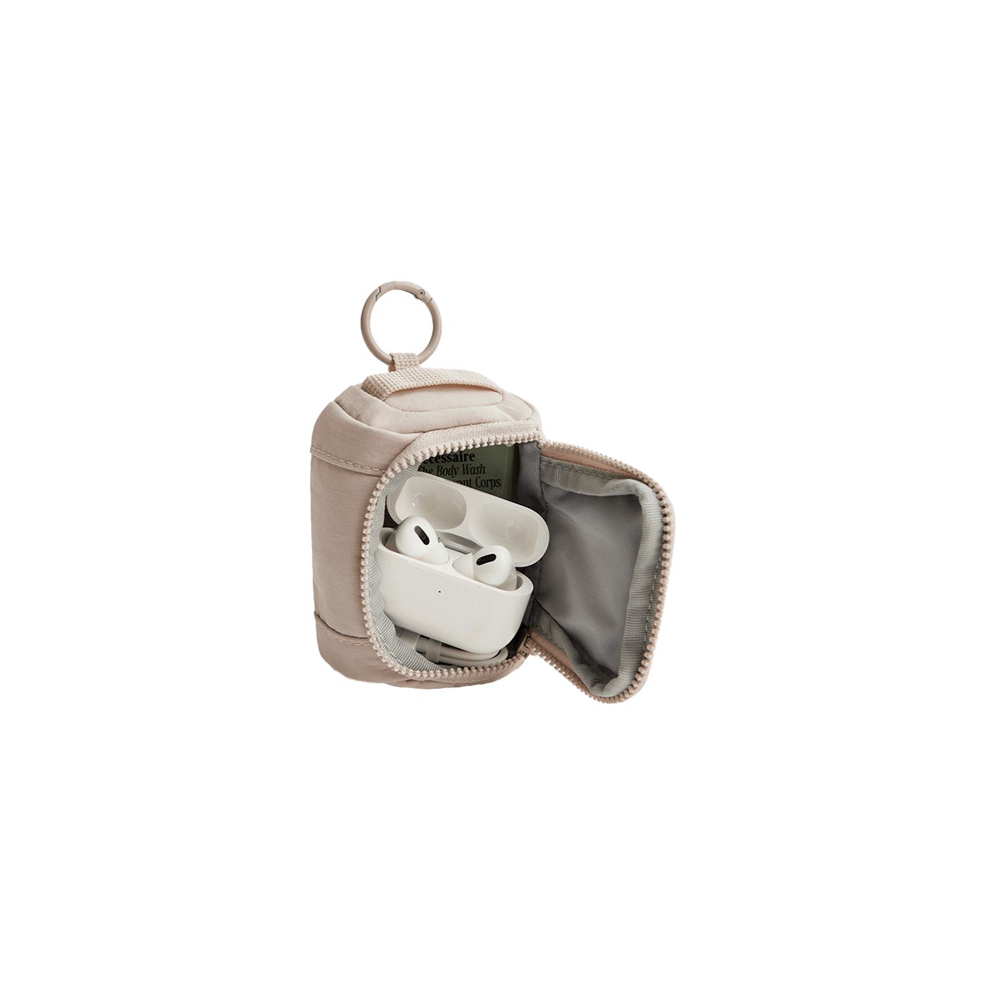 Mini pochette AirPods & Buds - Beige - Vue de profil ouvert