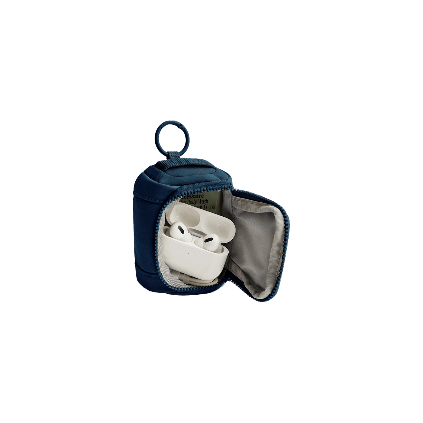 Mini pochette AirPods & Buds - Bleu Marine - Vue de profil ouvert